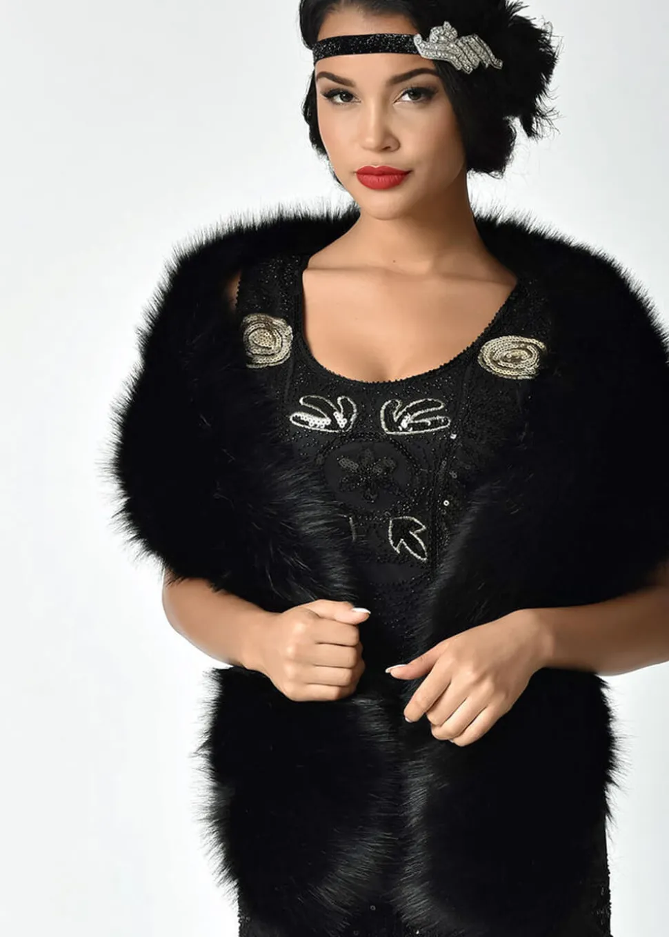 Unique Vintage Faux Fur Stola Black