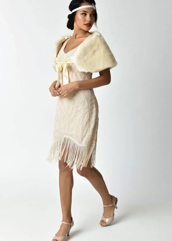 Unique Vintage Faux Fur Shrug Ivory