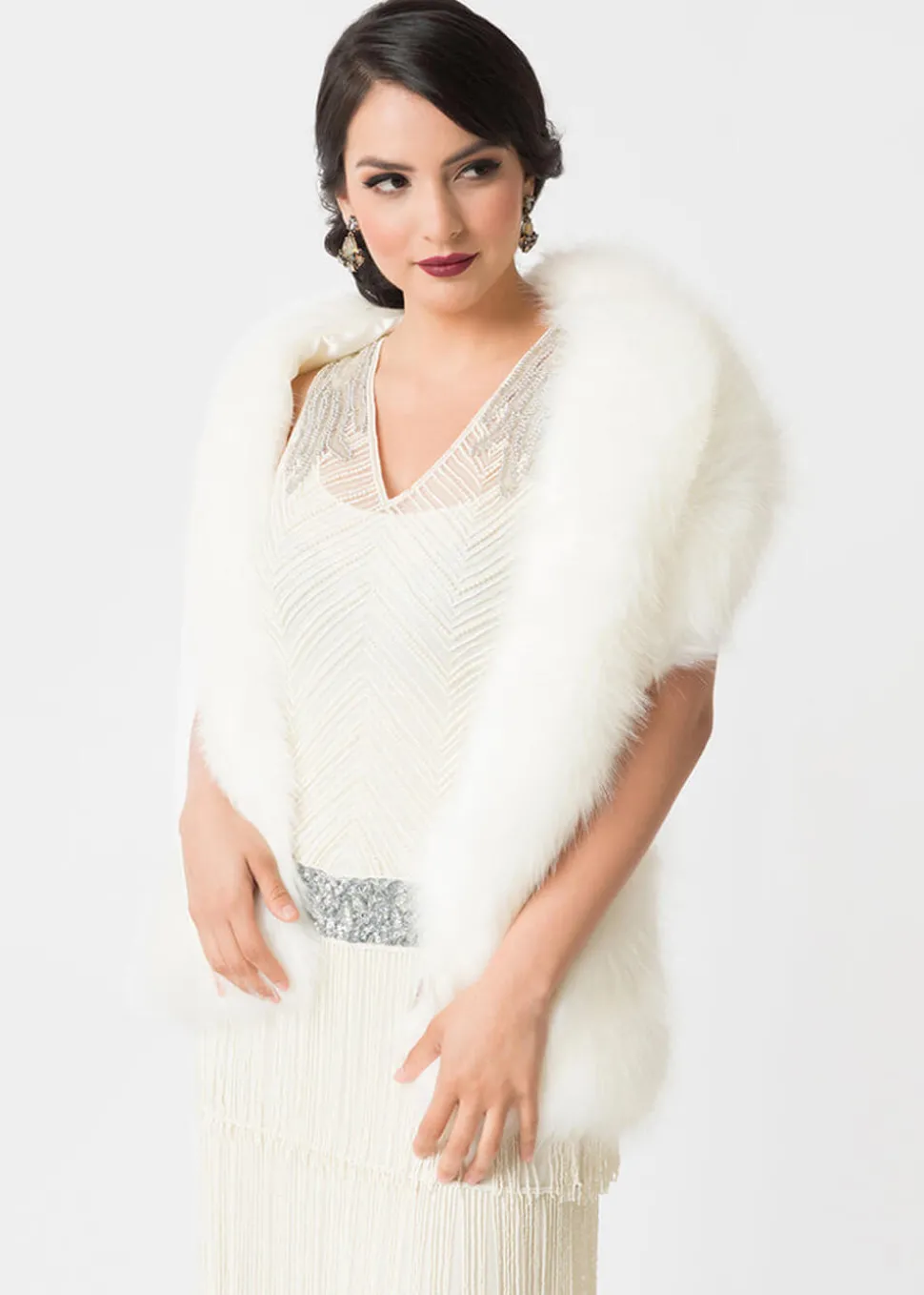 Unique Vintage Faux Fur Stola White