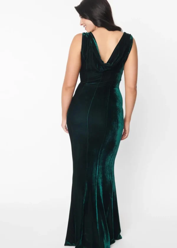 Unique Vintage Goldwyn Velvet 30's Maxi Dress Green