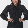 Unique Vintage Gwen Flocked Polkadot 40's Blouse Black