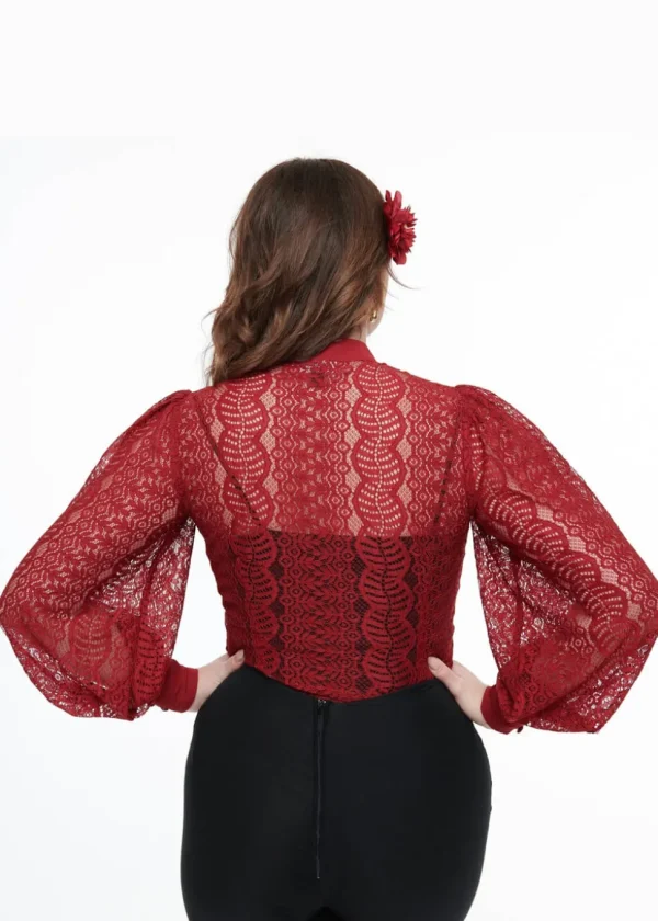 Unique Vintage Gwen Lace 40's Blouse Burgundy Red