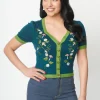 Unique Vintage Mushroom & Daisy 40's Cardigan Teal Green