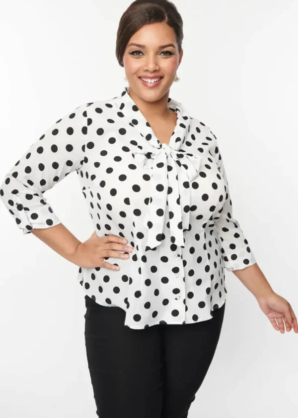 Unique Vintage Olivia Sheer Polkadot 50's Blouse White
