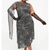 Unique Vintage Sequin Spiderweb '20's Flapper Dress Black Silver