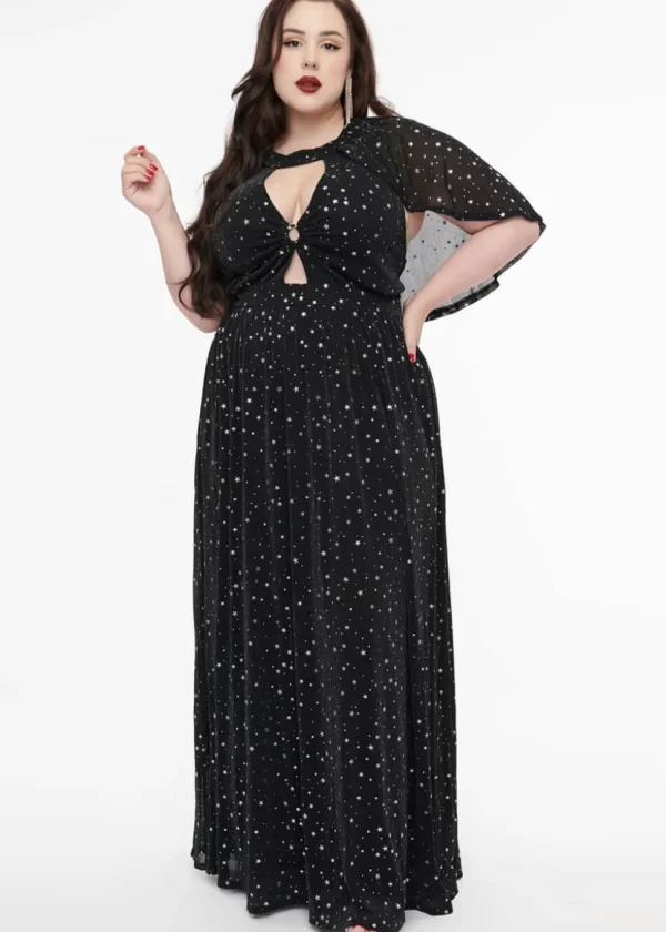 Unique Vintage Smak Parlour Shining Star Maxi Dress Black