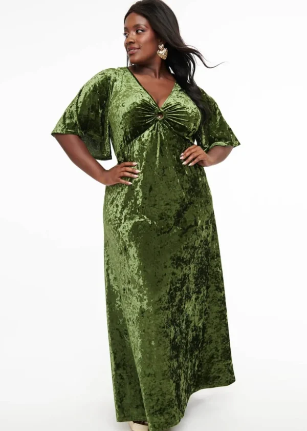Unique Vintage Smak Parlous Mossy Glamour Velvet Maxi Dress Green