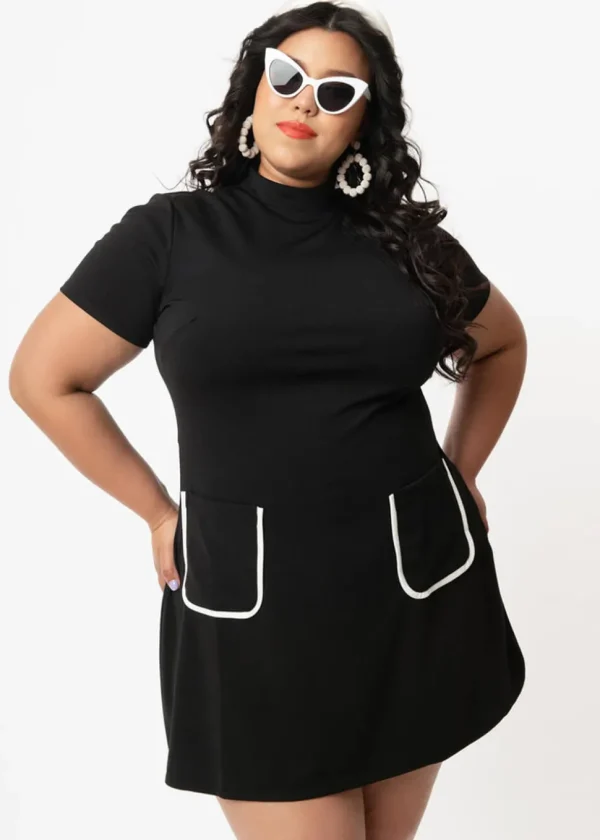 Unique Vintage Smak Parlour Mock Turtleneck 60's Dress Black