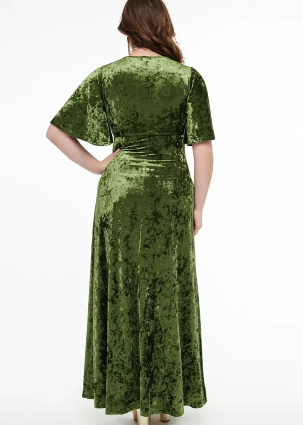 Unique Vintage Smak Parlous Mossy Glamour Velvet Maxi Dress Green