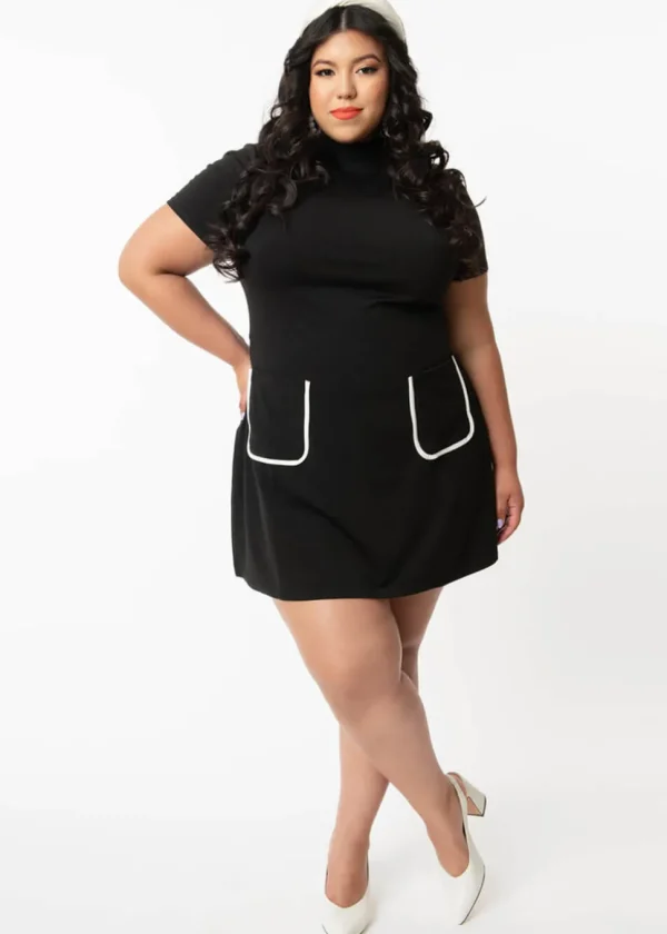 Unique Vintage Smak Parlour Mock Turtleneck 60's Dress Black