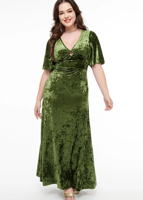 Unique Vintage Smak Parlous Mossy Glamour Velvet Maxi Dress Green