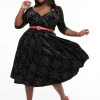 Unique Vintage Spiderweb Glitter Velvet 50's Swing Dress Black
