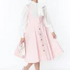 Unique Vintage Suspender Gingham 60's Swing Skirt Pink White