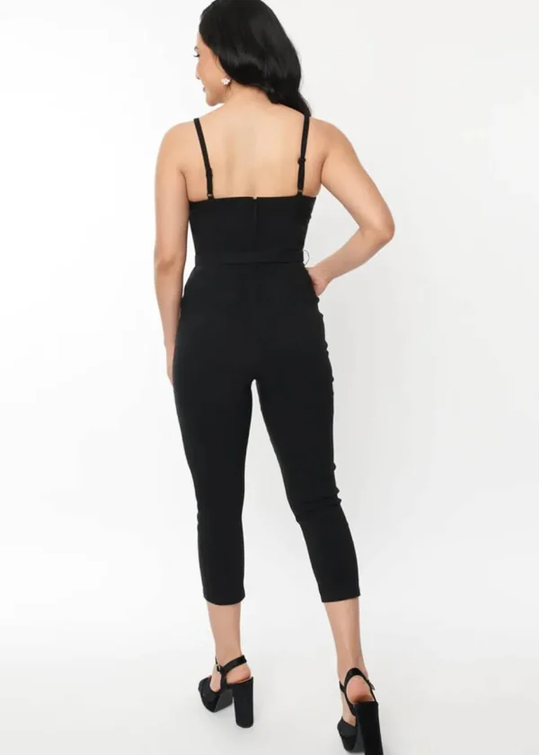 Unique Vintage Sweetheart Tie Cropped 50's Jumpsuit Black