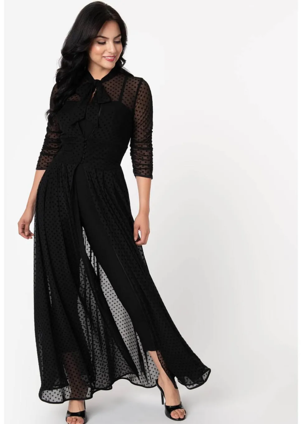 Unique Vintage x I Love Lucy Dot Starlet 50's Duster Black