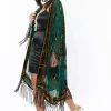 Unique Vintage Zodiac Fringe 20's Kimono Green