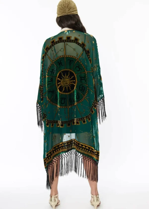 Unique Vintage Zodiac Fringe 20's Kimono Green