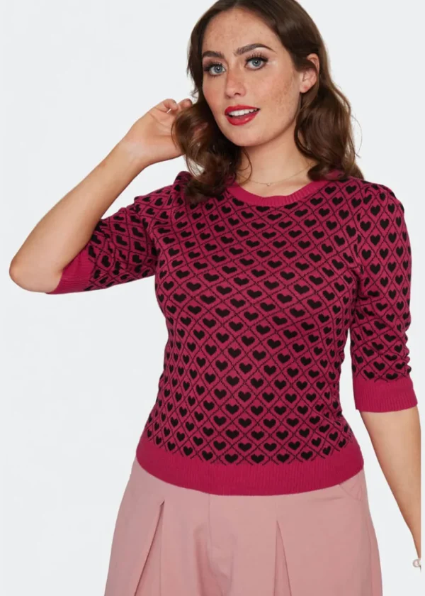 Voodoo Vixen Heart Patterned Sweater Pink