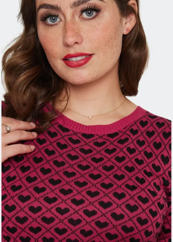 Voodoo Vixen Heart Patterned Sweater Pink