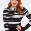 Voodoo Vixen High Neck Stripe 70's Sweater Black White