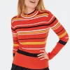 Voodoo Vixen High Neck Stripe 70's Sweater Orange