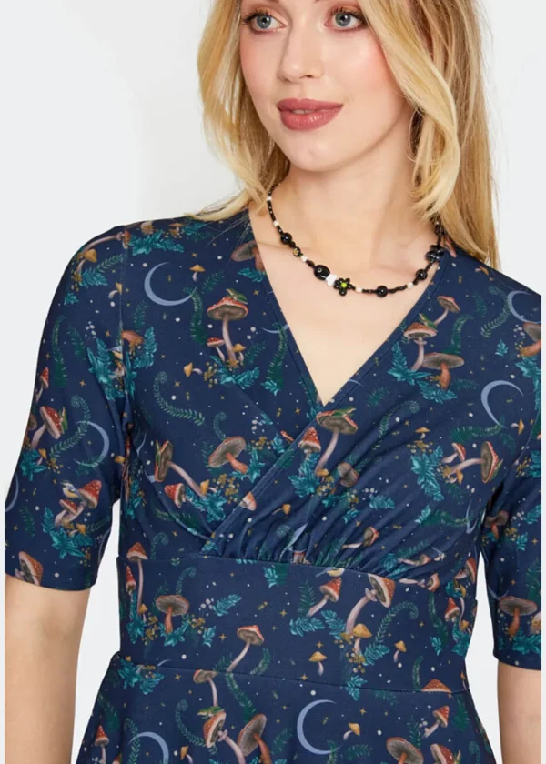 Voodoo Vixen Mushroom Moon 50's A-Line Dress Navy