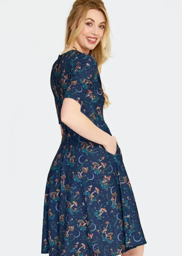 Voodoo Vixen Mushroom Moon 50's A-Line Dress Navy