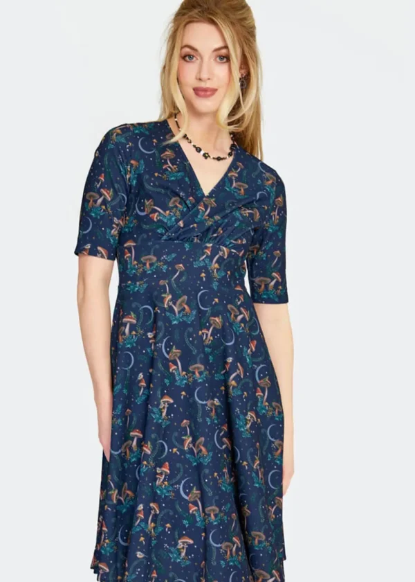 Voodoo Vixen Mushroom Moon 50's A-Line Dress Navy