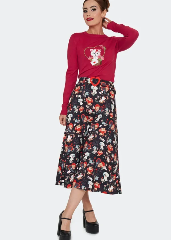 Voodoo Vixen Puppy And Kitten Valentines Skirt Black