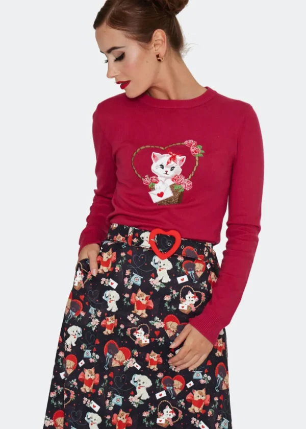 Voodoo Vixen Puppy And Kitten Valentines Skirt Black