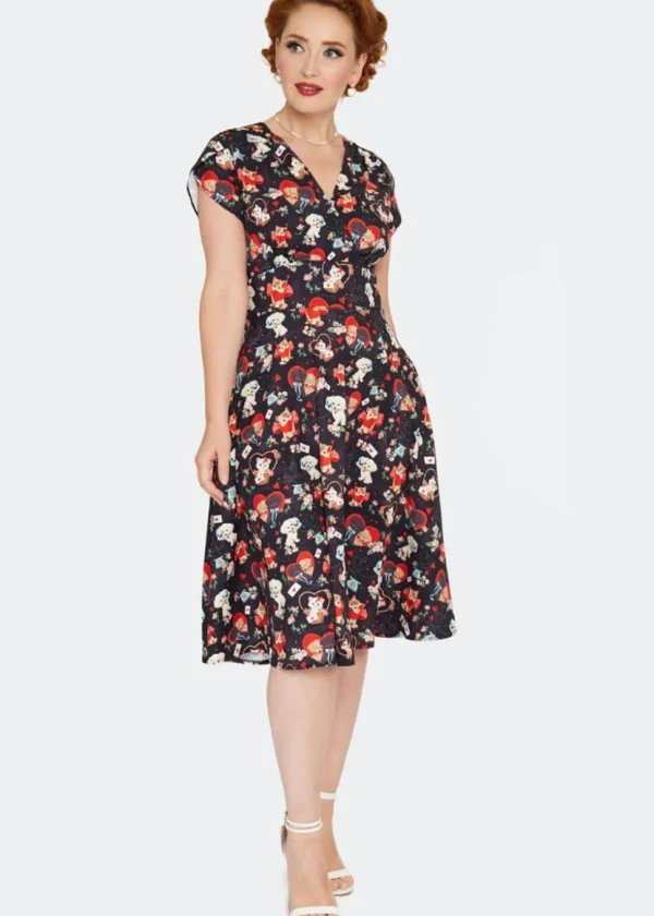 Voodoo Vixen Puppy And Kitten Valentines 40's Dress Black