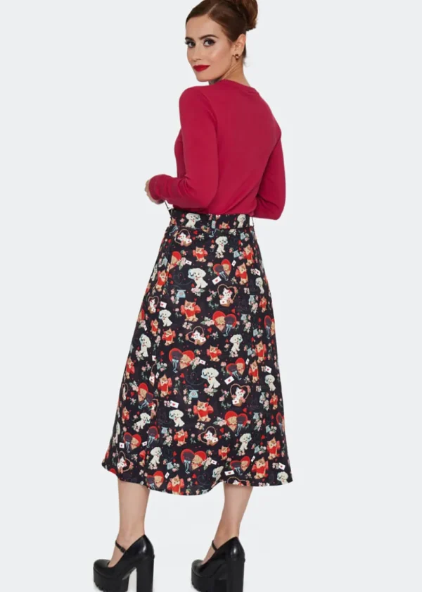 Voodoo Vixen Puppy And Kitten Valentines Skirt Black