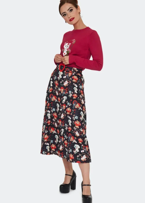 Voodoo Vixen Puppy And Kitten Valentines Skirt Black