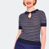 Voodoo Vixen Scallop Stripe 40's Top Blue