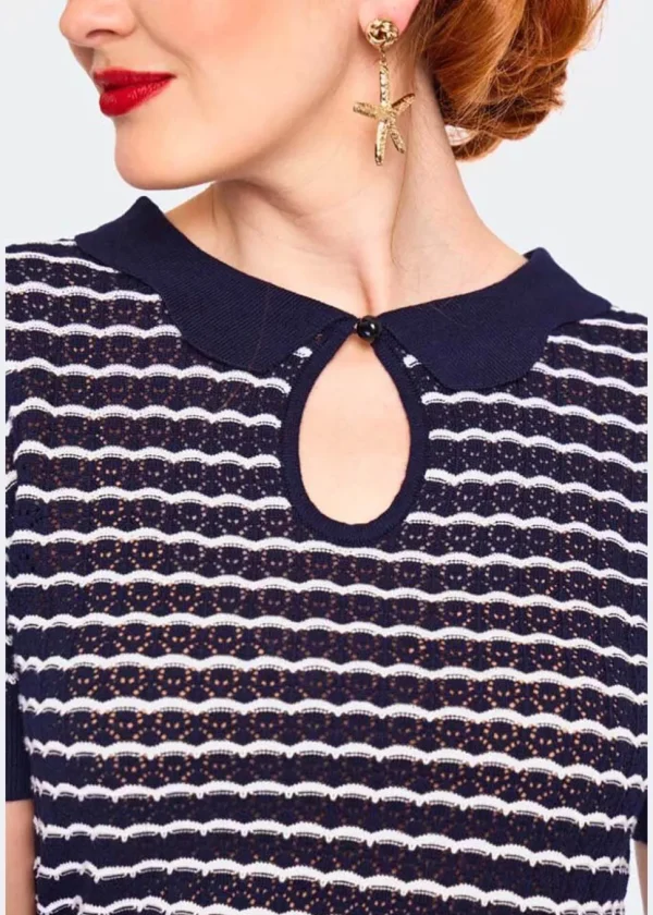 Voodoo Vixen Scallop Stripe 40's Top Blue