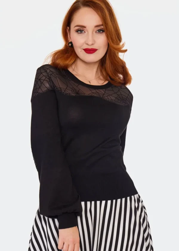 Voodoo Vixen Spiderweb Mesh 50's Sweater Black