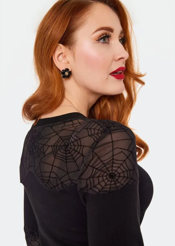 Voodoo Vixen Spiderweb Mesh 50's Sweater Black