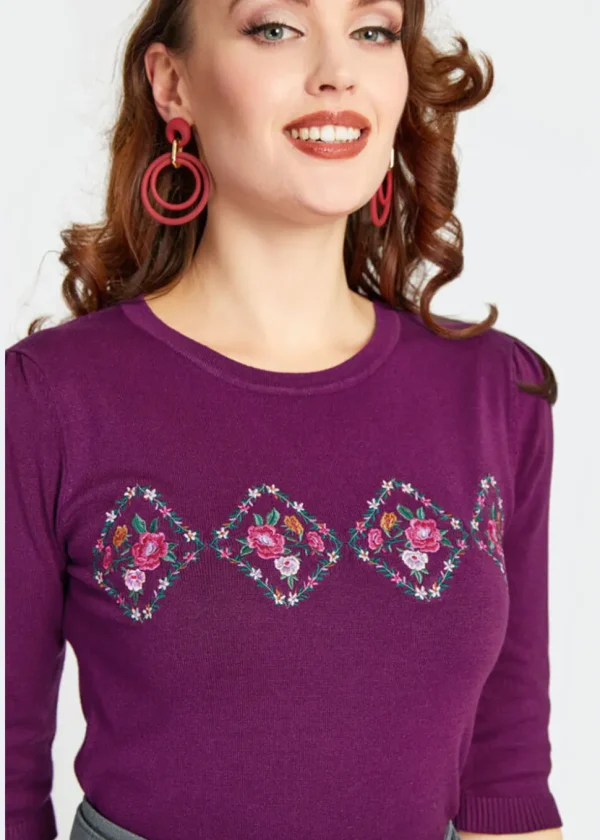 Voodoo Vixen Tea Party Floral 40's Sweater Purple
