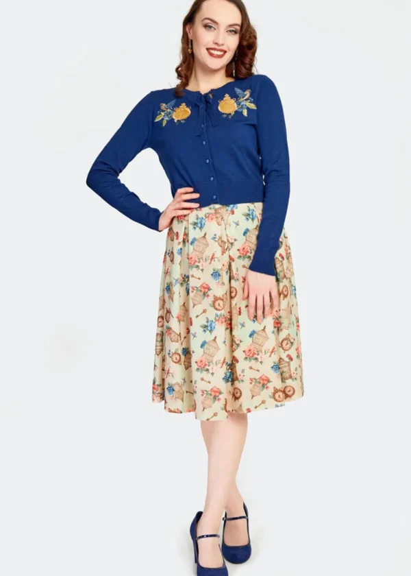 Voodoo Vixen Ticking Clock 50's Cardigan Blue
