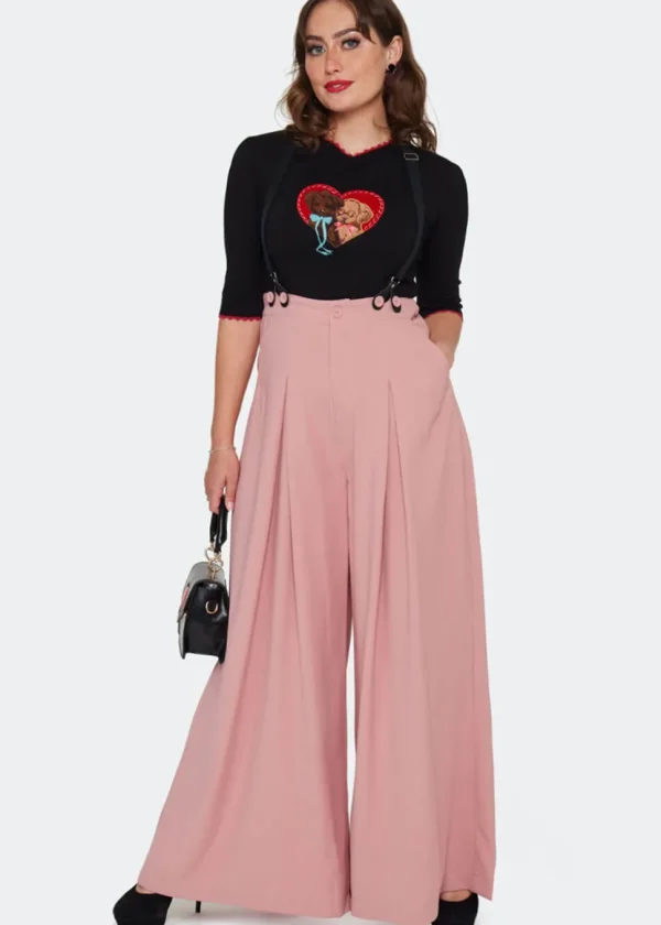Voodoo Vixen Wide Leg Suspenders Trousers Mauve