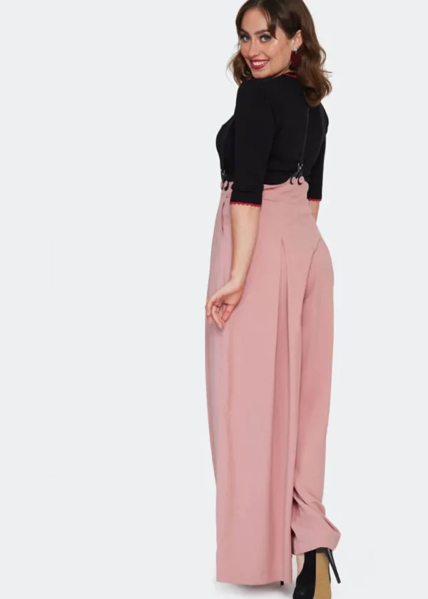 Voodoo Vixen Wide Leg Suspenders Trousers Mauve
