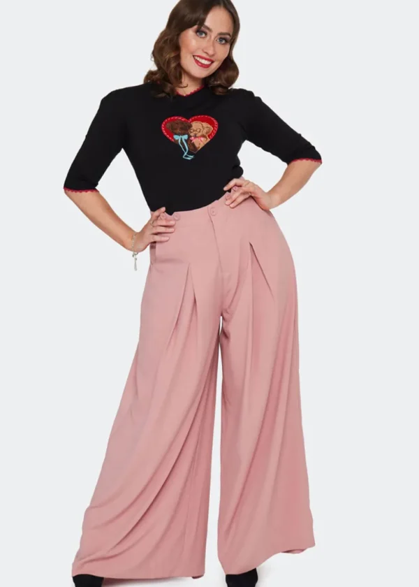 Voodoo Vixen Wide Leg Suspenders Trousers Mauve