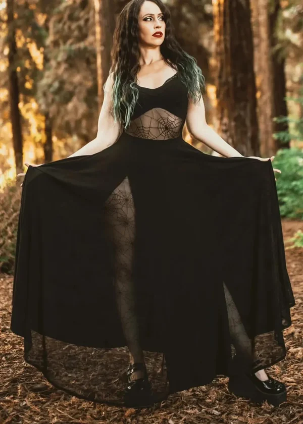 Weasel Wear Arachnophobia Spiderweb Maxi Dress Black