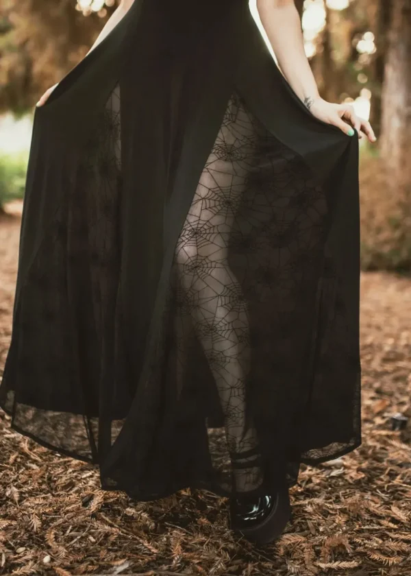 Weasel Wear Arachnophobia Spiderweb Maxi Dress Black