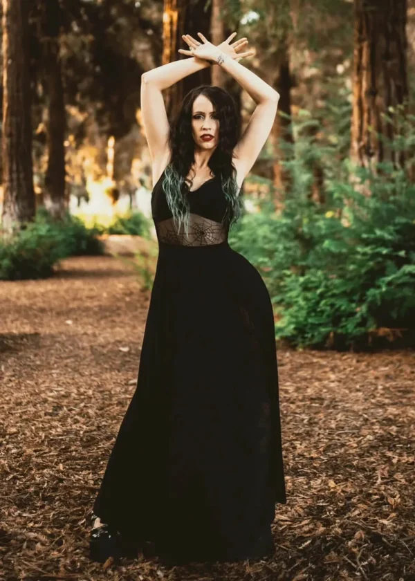 Weasel Wear Arachnophobia Spiderweb Maxi Dress Black