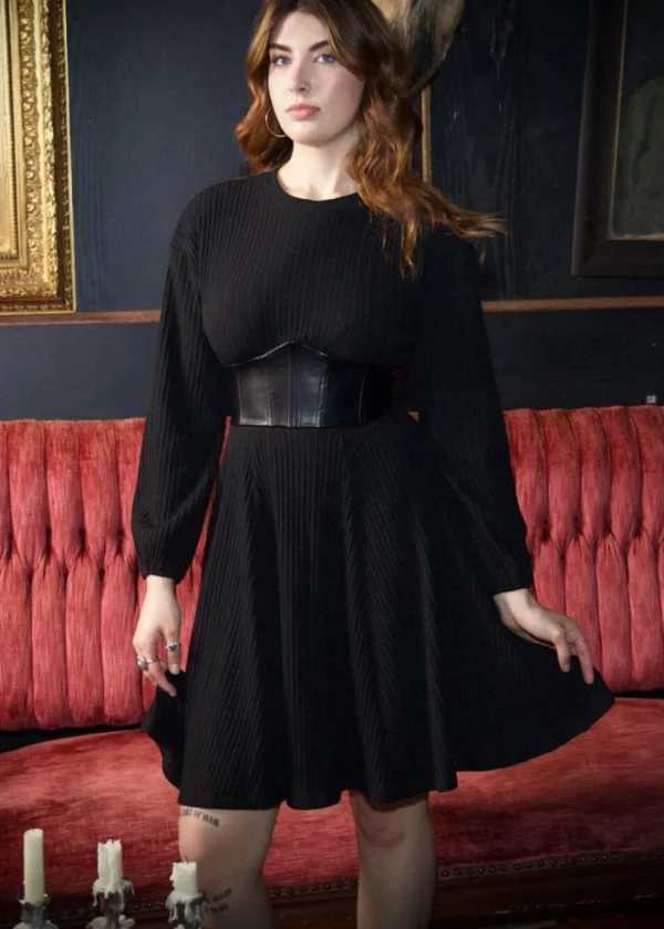 Witchwood Blythe Vegan Leather Corset Sweater Dress Black