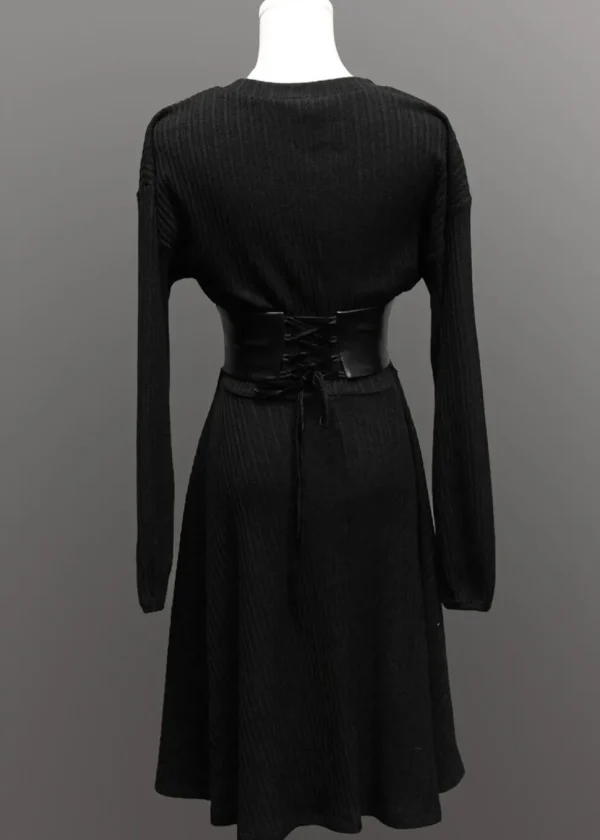 Witchwood Blythe Vegan Leather Corset Sweater Dress Black