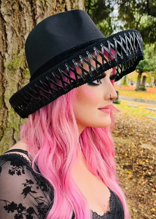 Witchwood Mourning Corset Vegan Felt Hat Black