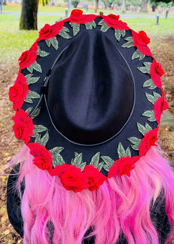 Witchwood Mourning Red Roses Vegan Felt Hat Black