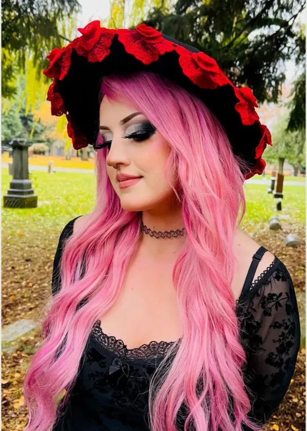 Witchwood Mourning Red Roses Vegan Felt Hat Black